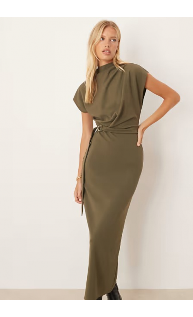 ASOS DESIGN grown on neck wrap D-ring detail midi dress