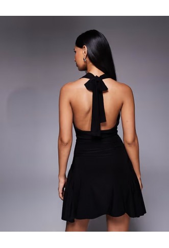 Kaiia exclusive double layered slinky cowl neck mini dress