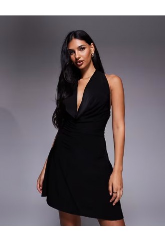 Kaiia exclusive double layered slinky cowl neck mini dress