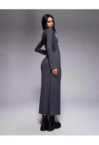 ASOS DESIGN ribbed drape maxi dress in charcoal