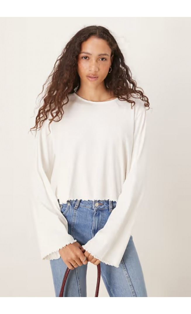ASOS DESIGN lettuce hem long sleeve t-shirt