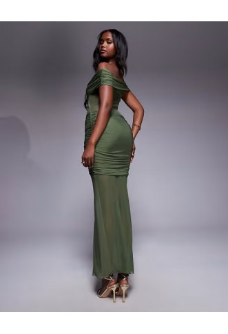 Kaiia exclusive double layered slinky off shoulder maxi dress