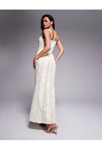 Murci exclusive square neck sheer lace panel maxi dress