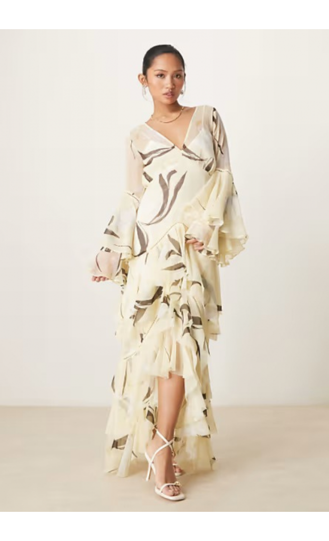 ASOS DESIGN Petite plunge ruffle tiered maxi dress