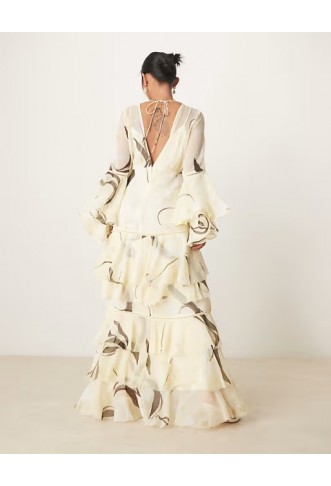 ASOS DESIGN Petite plunge ruffle tiered maxi dress