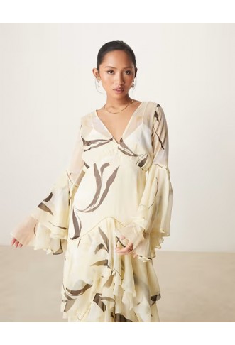 ASOS DESIGN Petite plunge ruffle tiered maxi dress