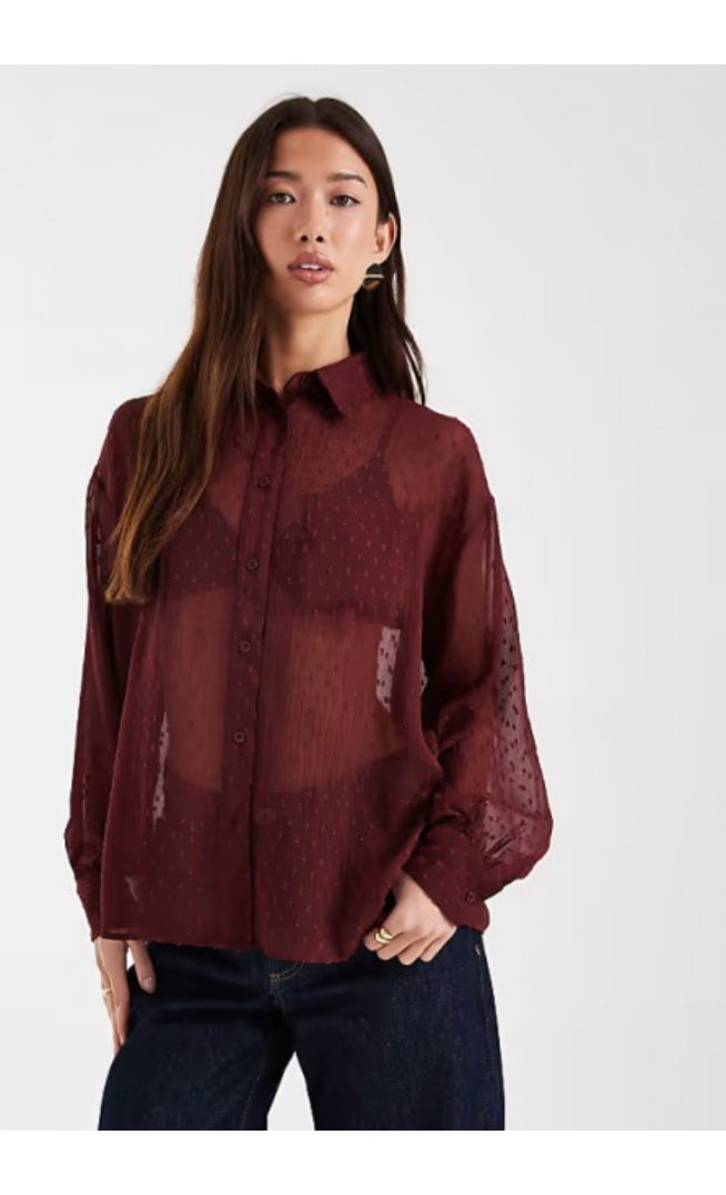 ASOS DESIGN sheer dobby detail shirt