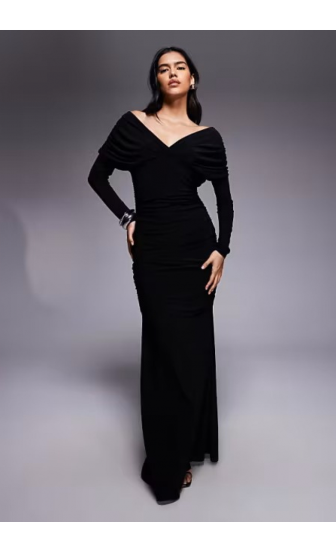 ASOS DESIGN shoulder grazer draped sleeved maxi dress