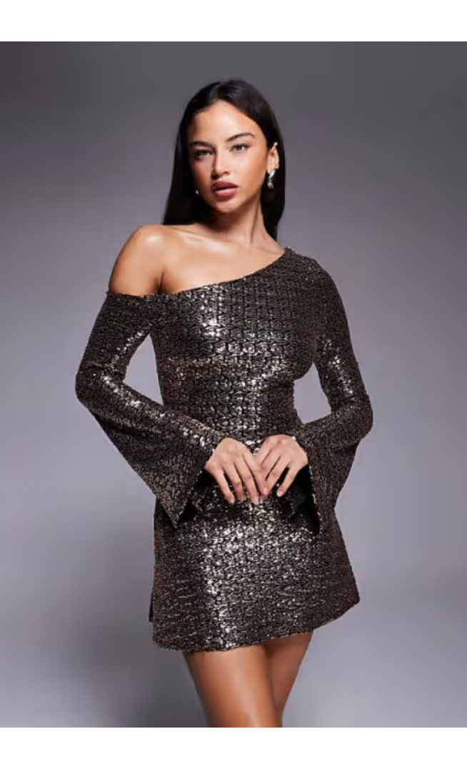 ASOS DESIGN off shoulder sequin angel sleeve mini dress