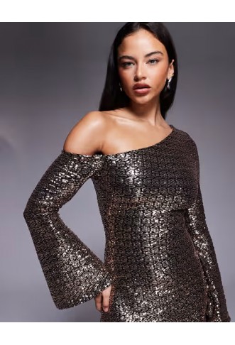 ASOS DESIGN off shoulder sequin angel sleeve mini dress