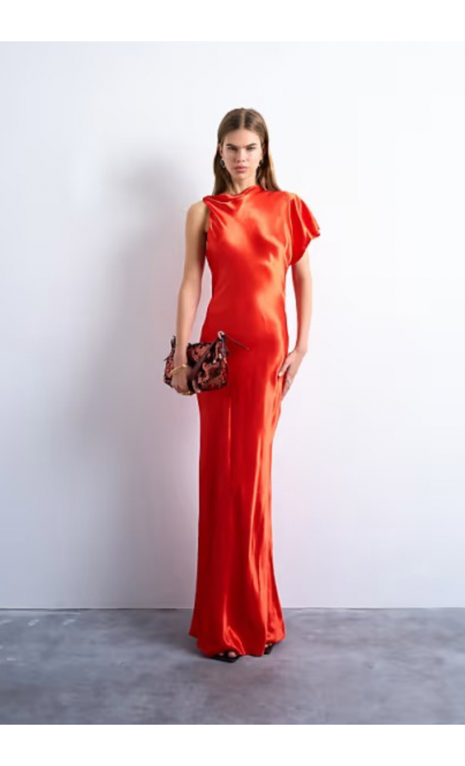 Topshop twist shoulder backless midi satin dress