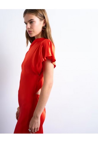 Topshop twist shoulder backless midi satin dress