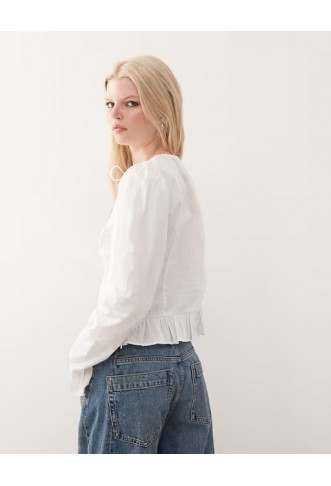 Monki keyhole long sleeve top with peplum detail