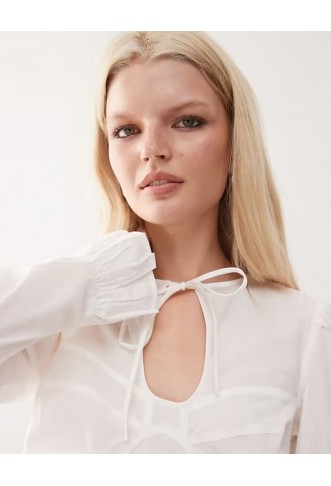 Monki keyhole long sleeve top with peplum detail