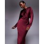 ASOS DESIGN satin batwing maxi dress in burgundy