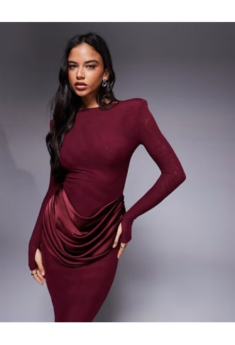 Wanderdoll Eman slash neck satin drape waist maxi dres