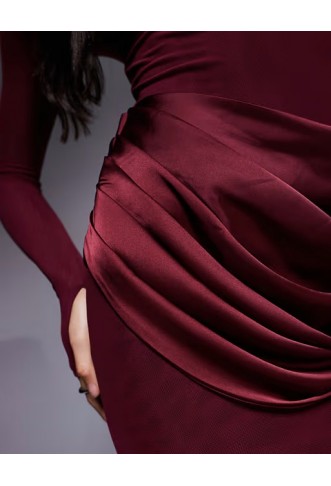 Wanderdoll Eman slash neck satin drape waist maxi dres