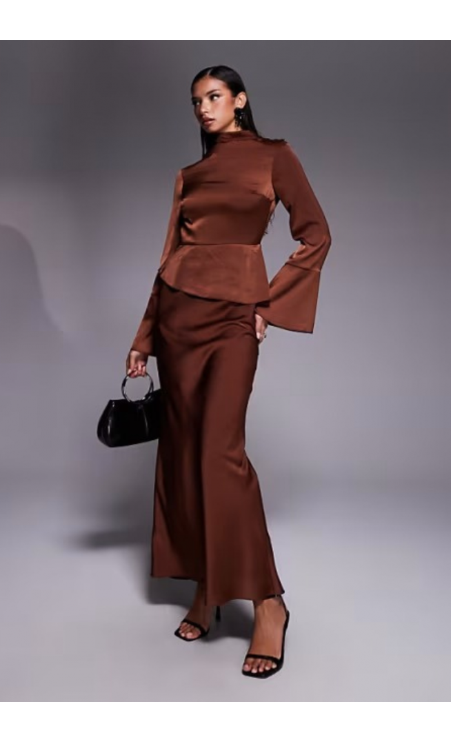 ASOS DESIGN fluted sleeve peplum maxi dress