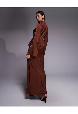 ASOS DESIGN fluted sleeve peplum maxi dress