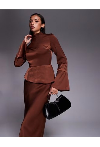 ASOS DESIGN fluted sleeve peplum maxi dress