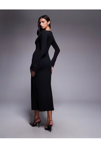 ASOS DESIGN slash neck fluted sleeve maxi dress