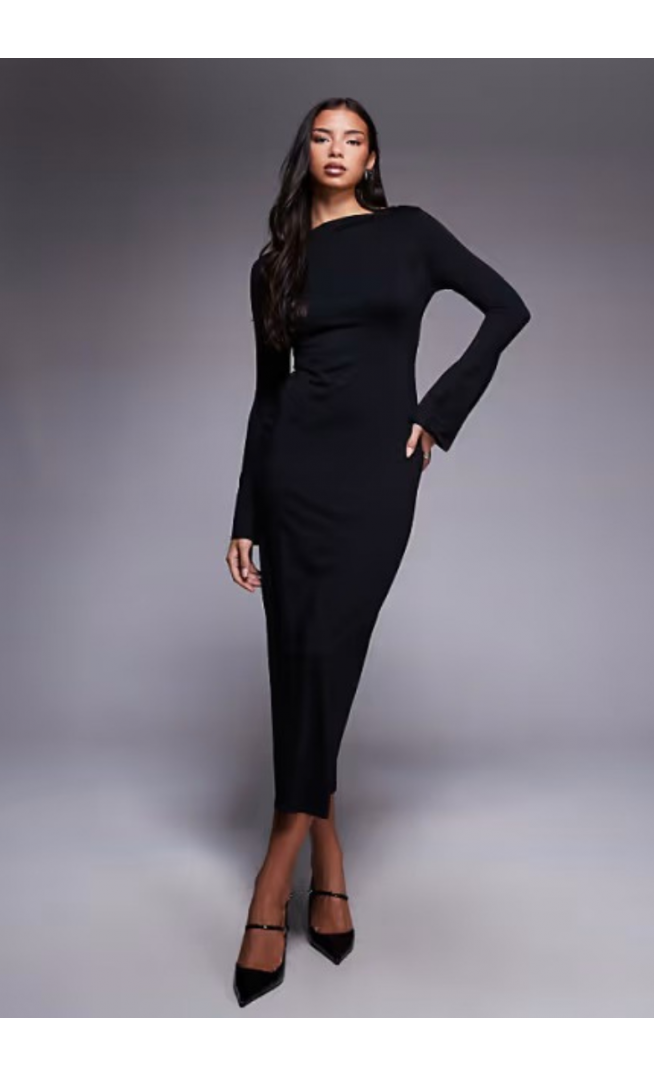 ASOS DESIGN slash neck fluted sleeve maxi dress