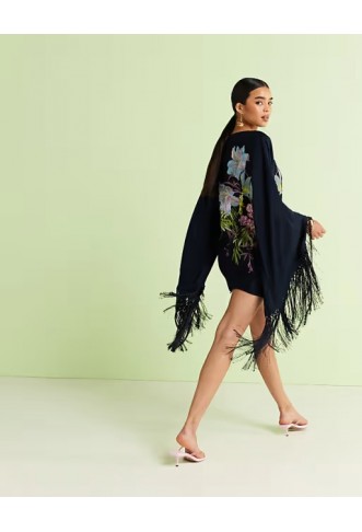 ASOS DESIGN floral embroidered long sleeve mini dress