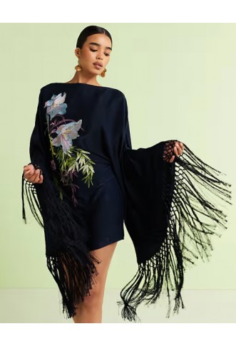 ASOS DESIGN floral embroidered long sleeve mini dress