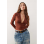 Weekday plunge long sleeve top in rustic red