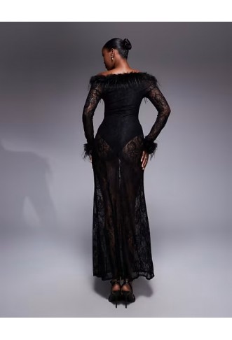 ASOS DESIGN square neck sheer lace maxi dress