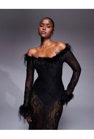 ASOS DESIGN square neck sheer lace maxi dress