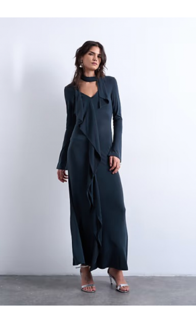 Topshop cupro scarf detail ruffle maxi dress