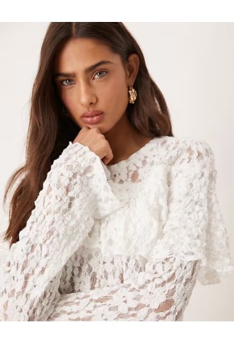 Gina Tricot jersey scalloped lace long sleeve caped top