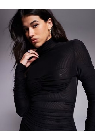 Ruched & Ready sculpted semi sheer mesh maxi dress