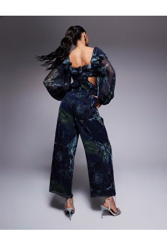 ASOS DESIGN long sleeve ruffle off shoulder jumpsuit