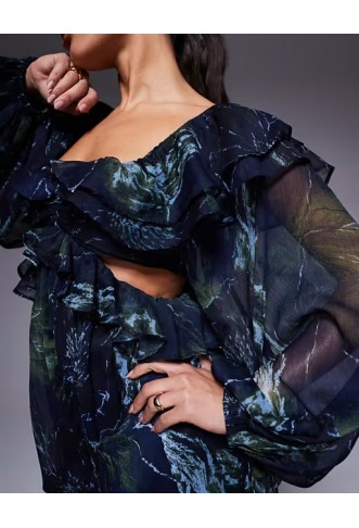 ASOS DESIGN long sleeve ruffle off shoulder jumpsuit