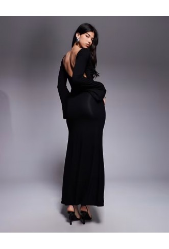 ASOS DESIGN long waterfall sleeve ruched maxi dress