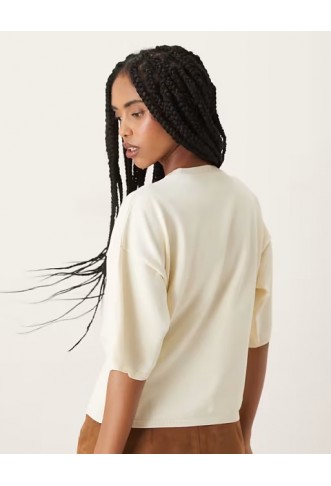 ASOS DESIGN ruched side knitted t-shirt in cream