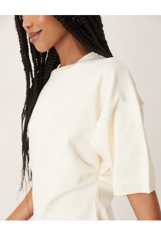 ASOS DESIGN ruched side knitted t-shirt in cream