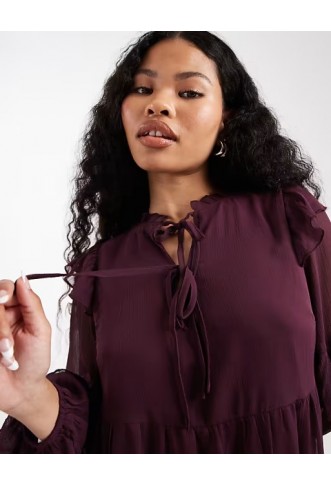 New Look Petite ruffle chiffon long sleeve mini dress