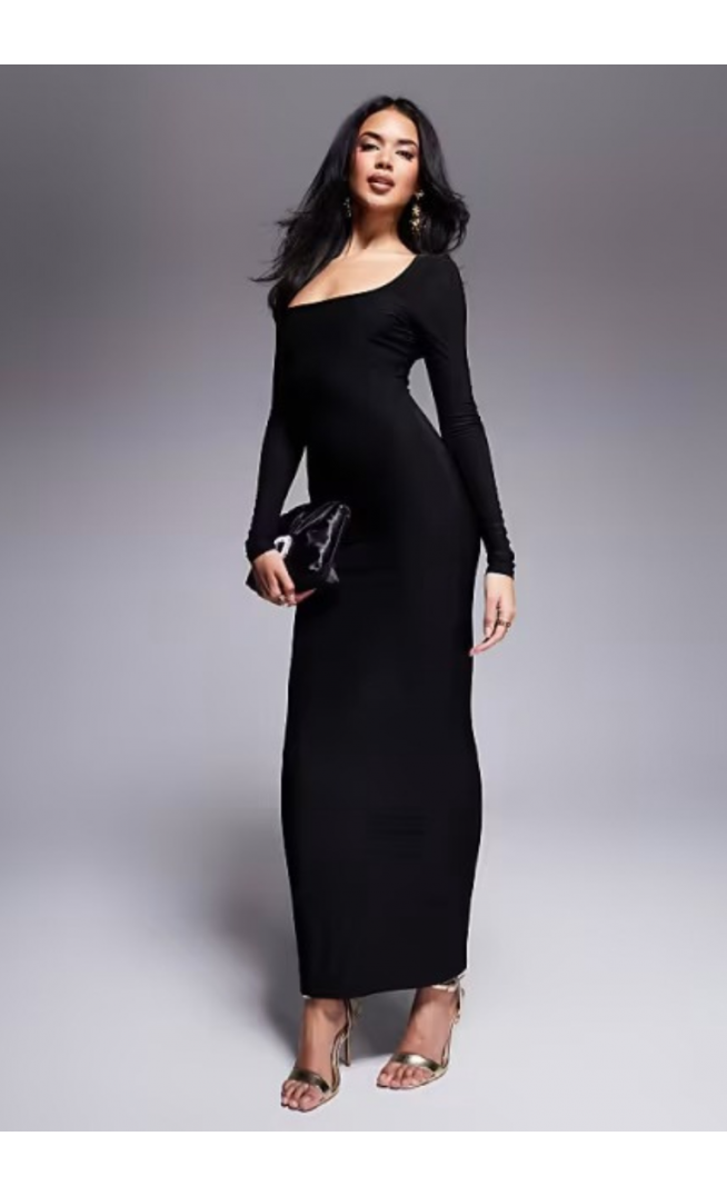 ASOS DESIGN square neck long sleeve slinky maxi dress