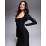 ASOS DESIGN square neck long sleeve slinky maxi dress