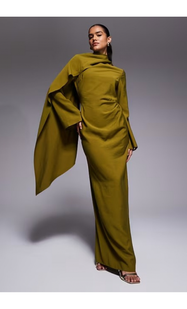 ASOS DESIGN long sleeved scarf detail maxi dress