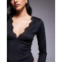 ASOS DESIGN slinky lace trim long sleeve deep v neck top