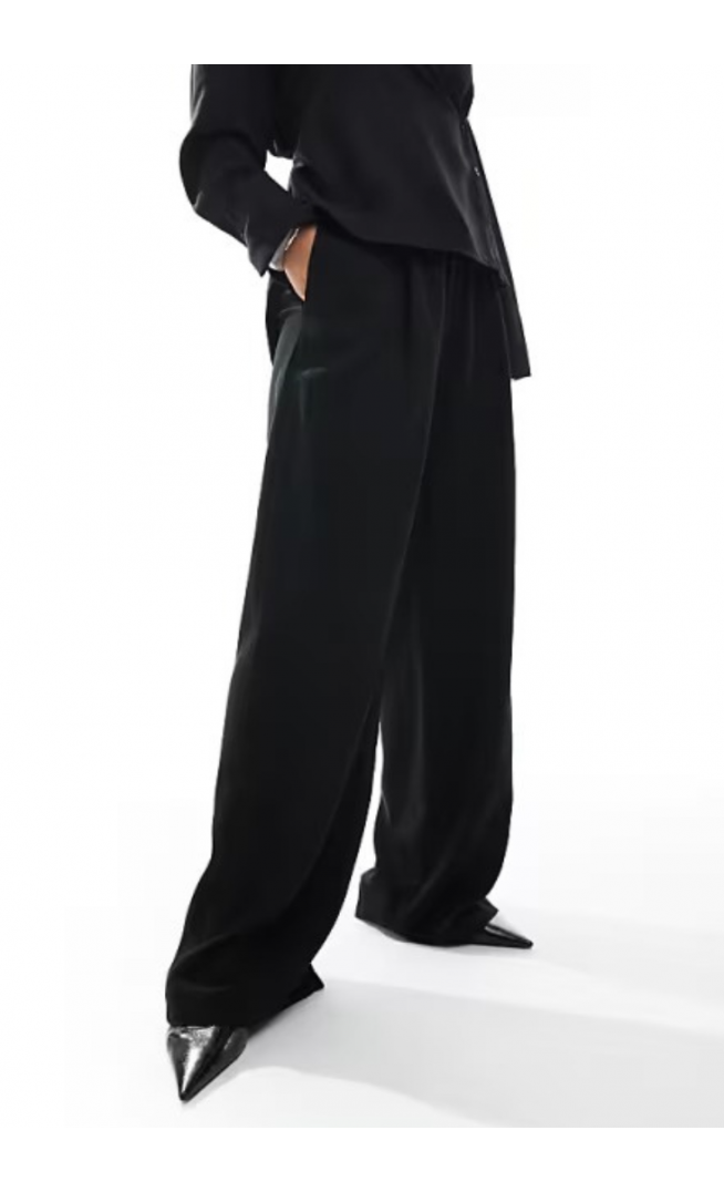 ASOS DESIGN lyocell wide leg dad trouser co ord in black
