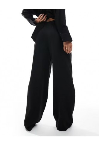 ASOS DESIGN lyocell wide leg dad trouser co ord in black