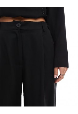 ASOS DESIGN lyocell wide leg dad trouser co ord in black