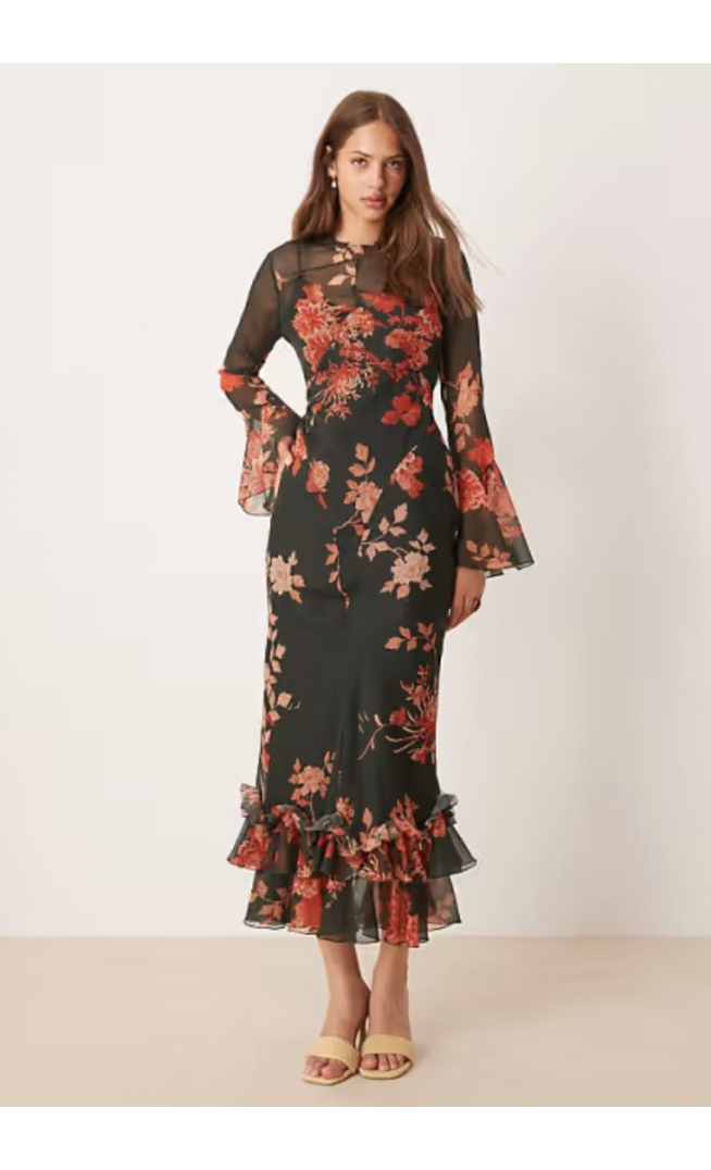 ASOS DESIGN flutter sleeve maxi dress with frill hem