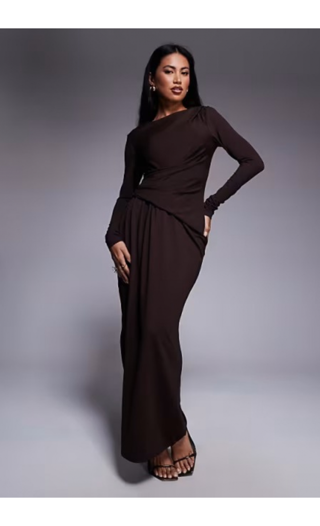 ASOS DESIGN soft touch long sleeve drape maxi dress