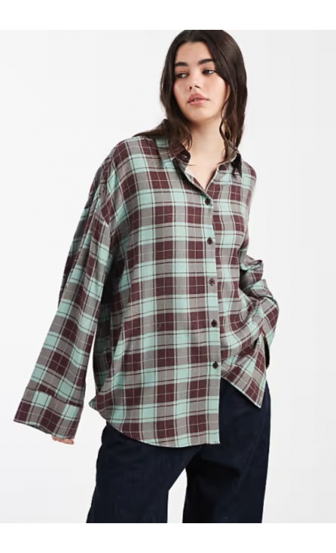 ASOS DESIGN oversized shirt in green brushed check